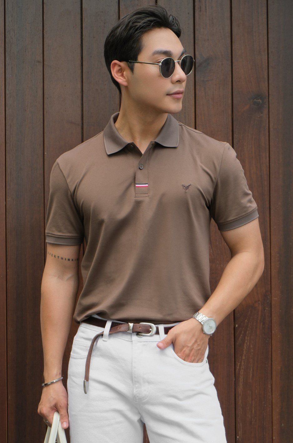  Áo polo trơn bo kẻ thêu logo ngực GSTP066 