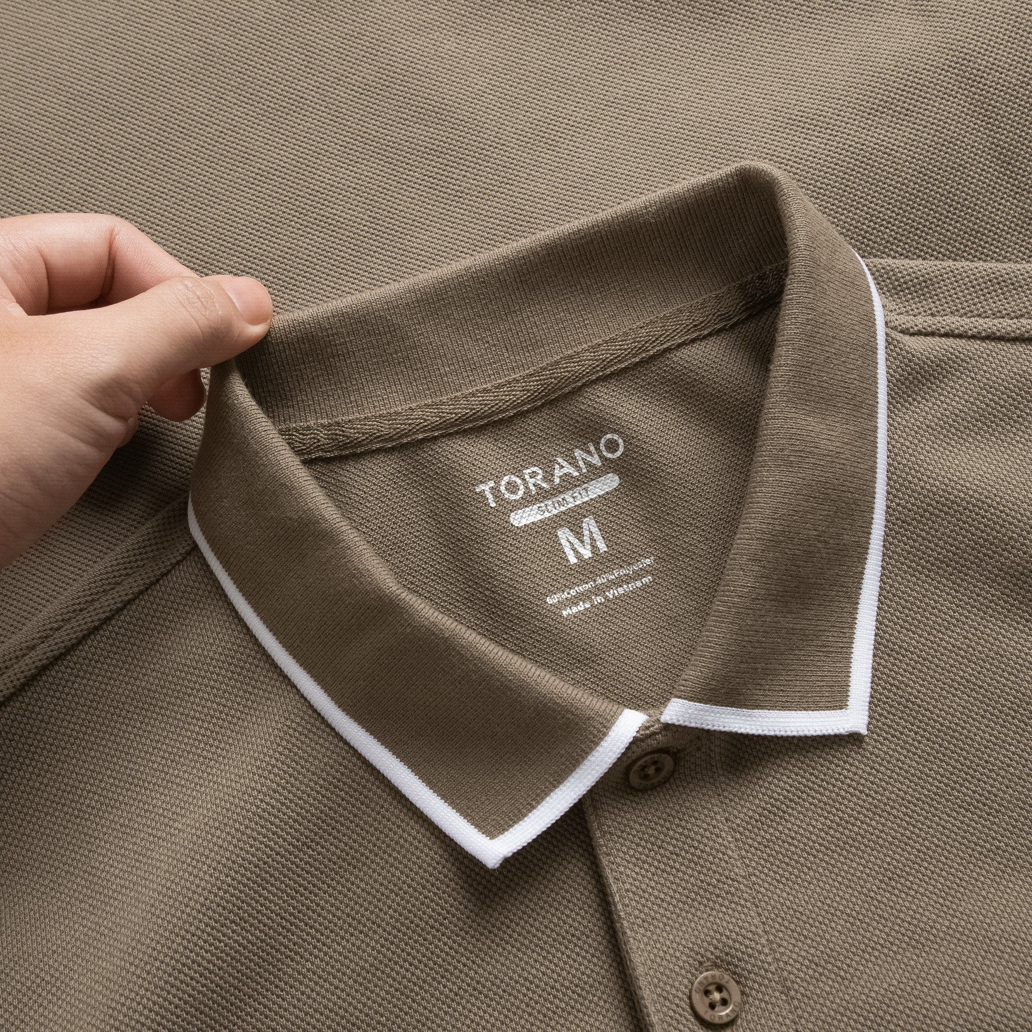  Áo polo trơn bo kẻ logo ngực FSTP009 