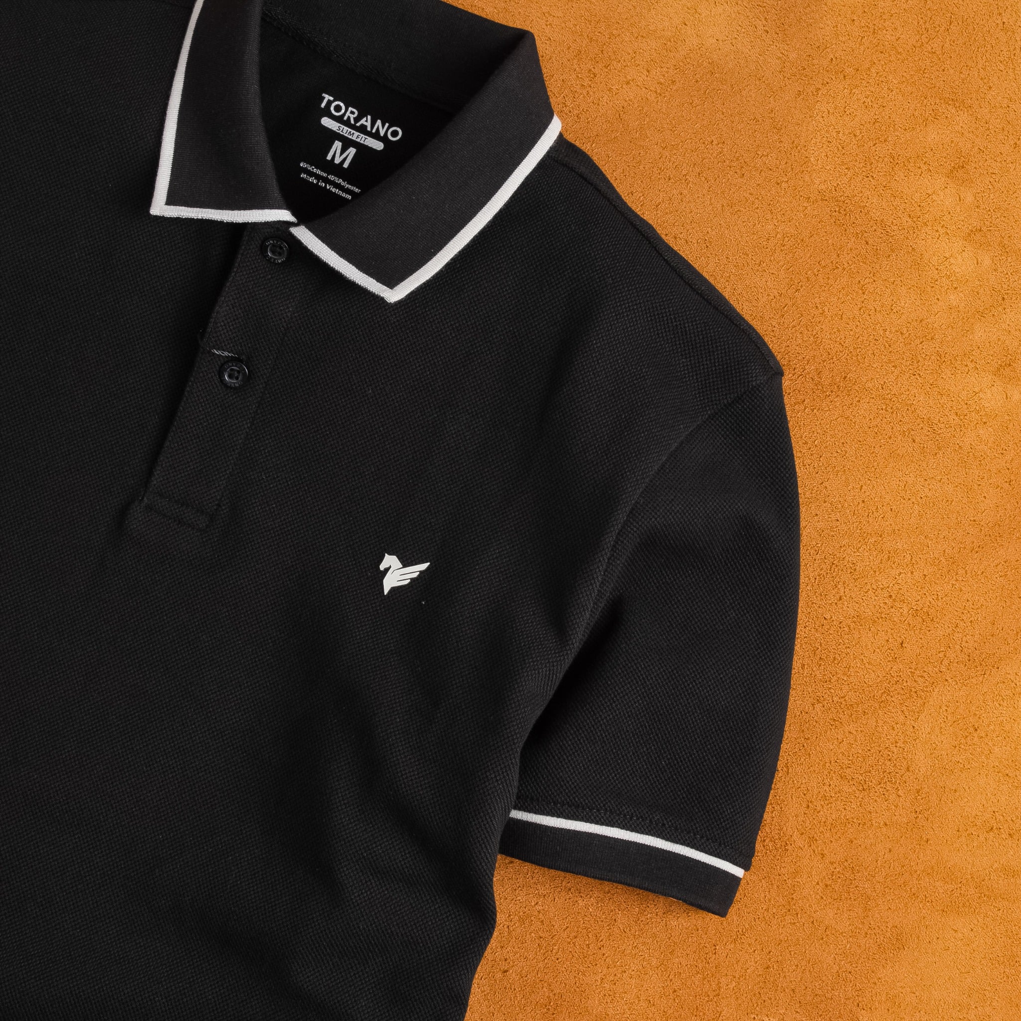 Áo polo trơn bo kẻ logo ngực FSTP009 — ảnh phẳng