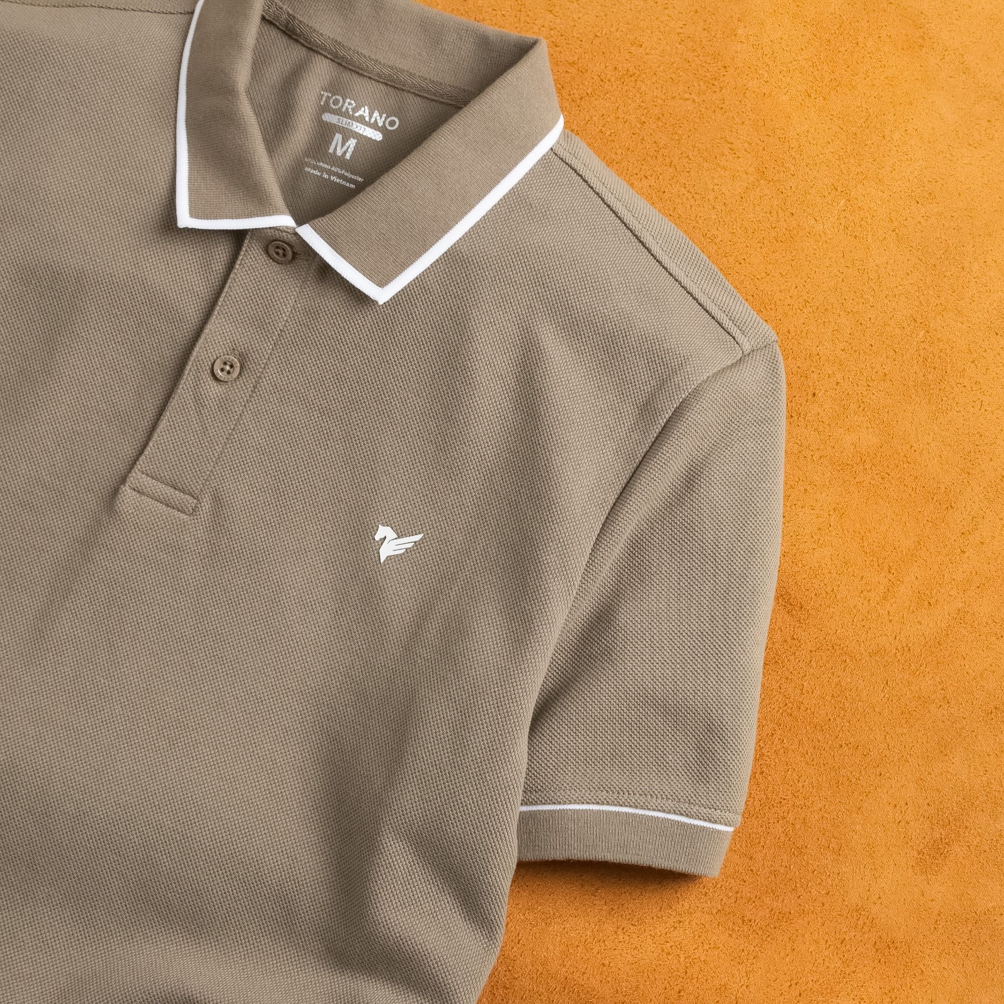  Áo polo trơn bo kẻ logo ngực FSTP009 