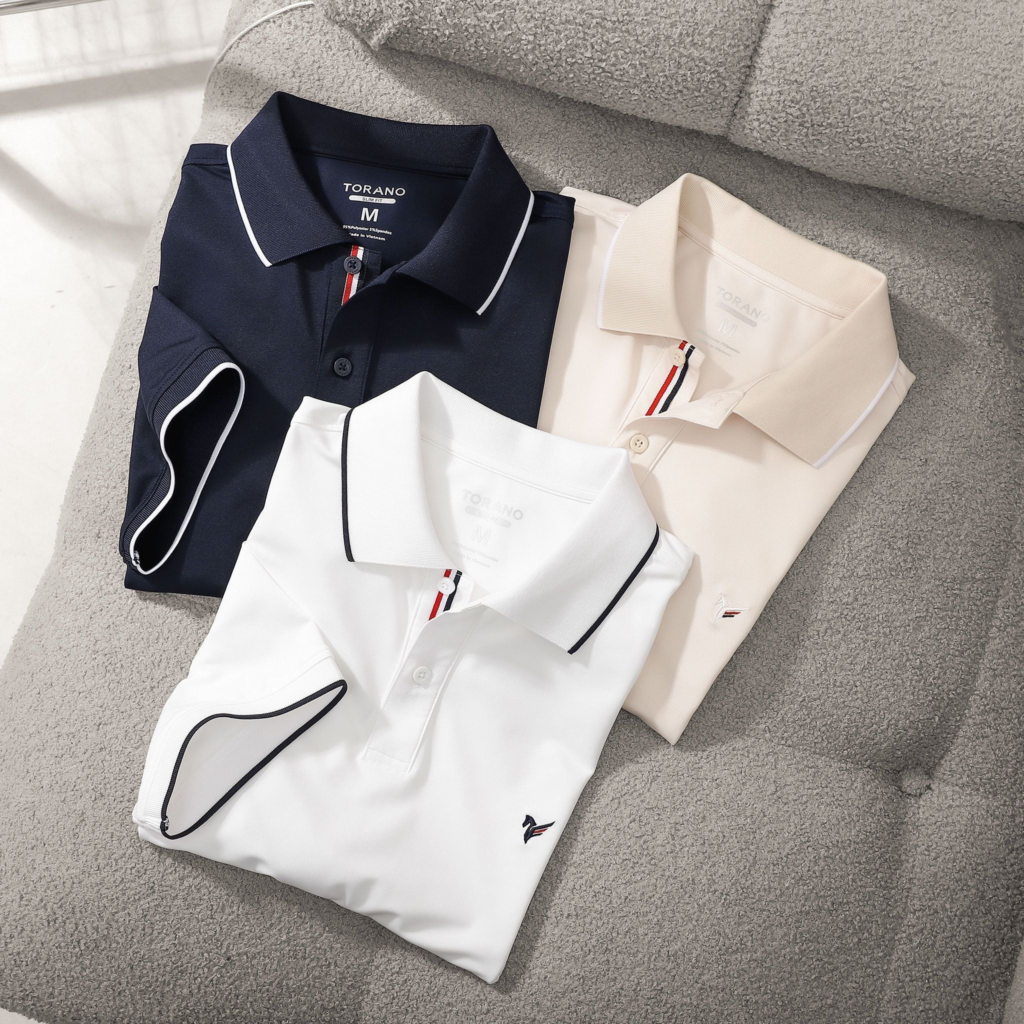  Áo polo trơn bo kẻ thêu logo ngực GSTP048 