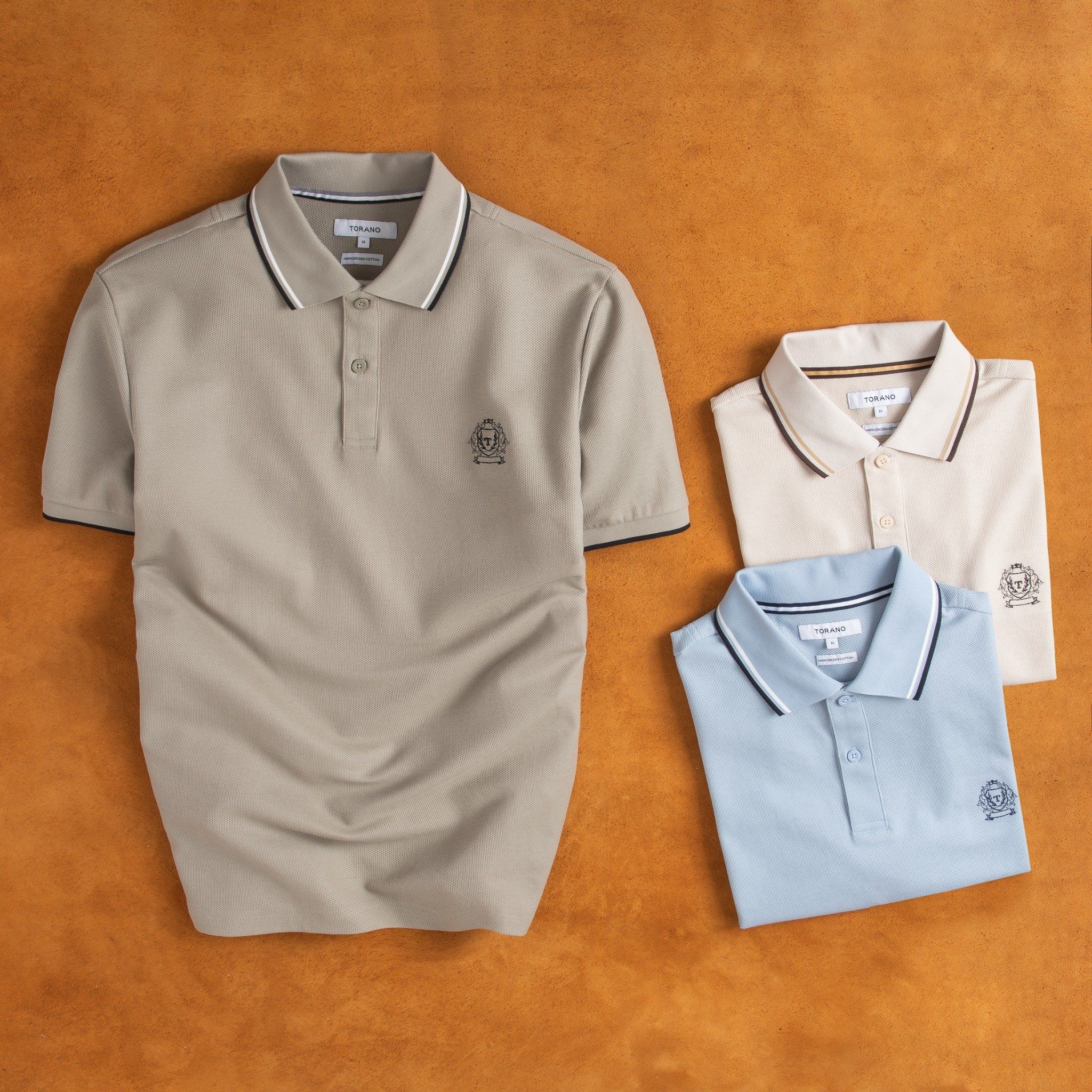  Áo polo trơn bo tay kẻ thêu logo ngực GSTP602 