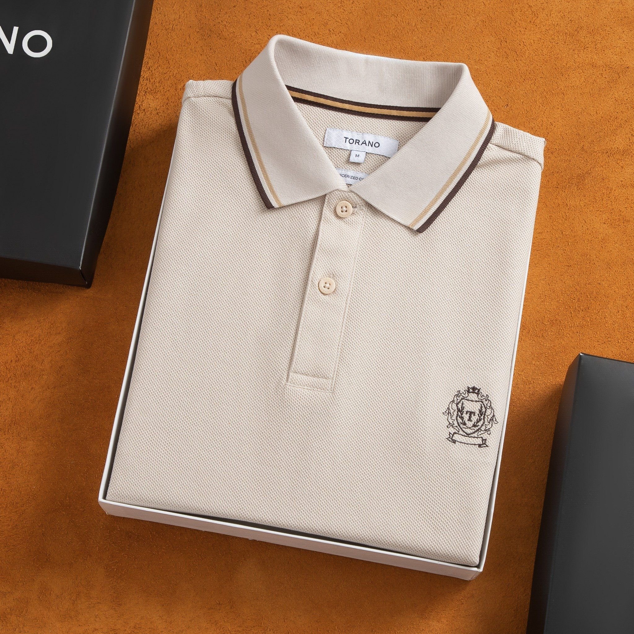  Áo polo trơn bo tay kẻ thêu logo ngực GSTP602 