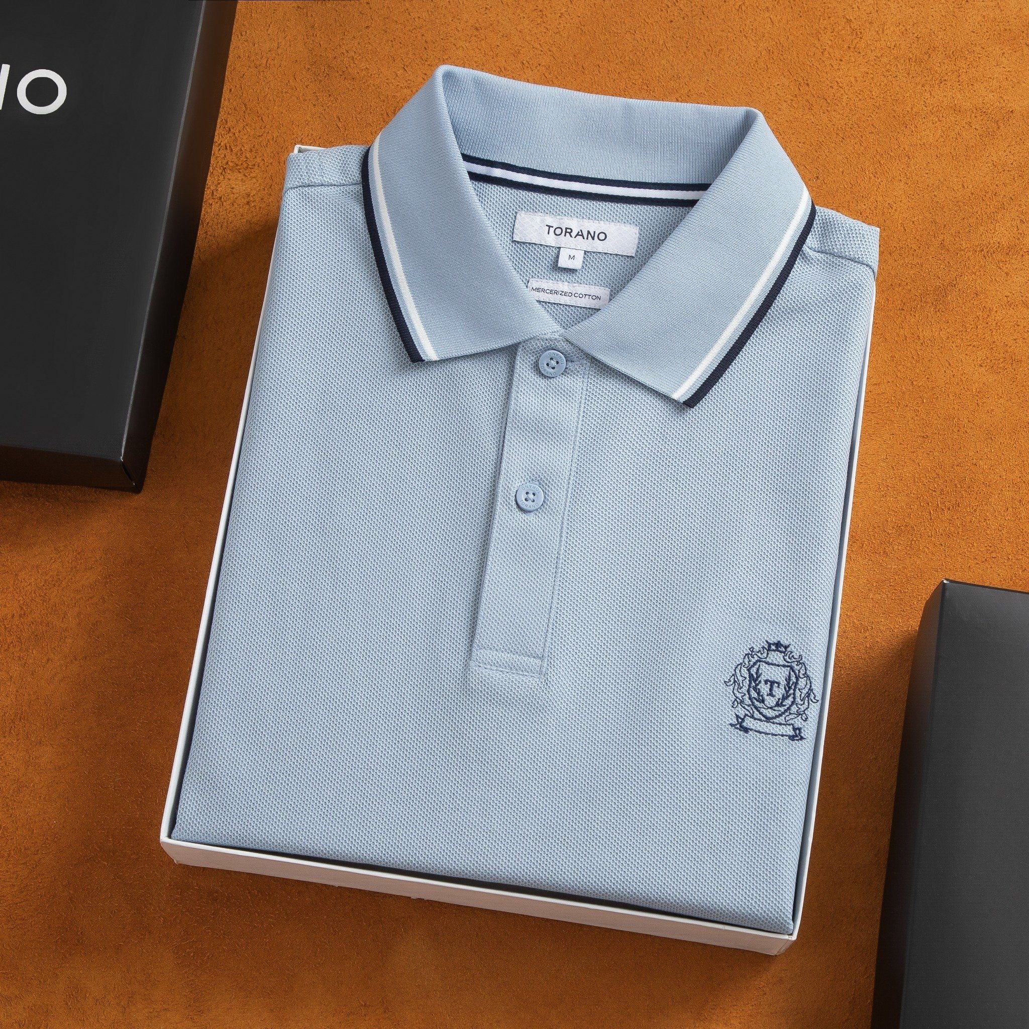  Áo polo trơn bo tay kẻ thêu logo ngực GSTP602 