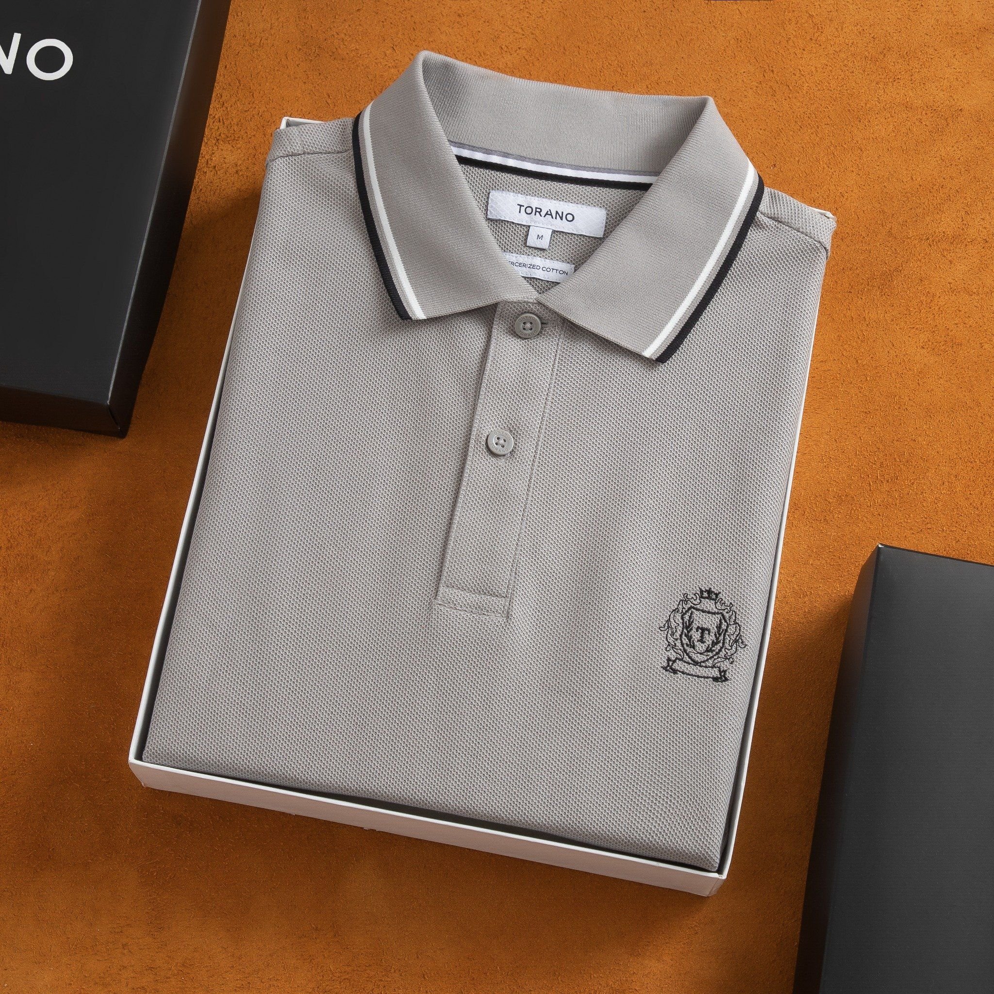  Áo polo trơn bo tay kẻ thêu logo ngực GSTP602 