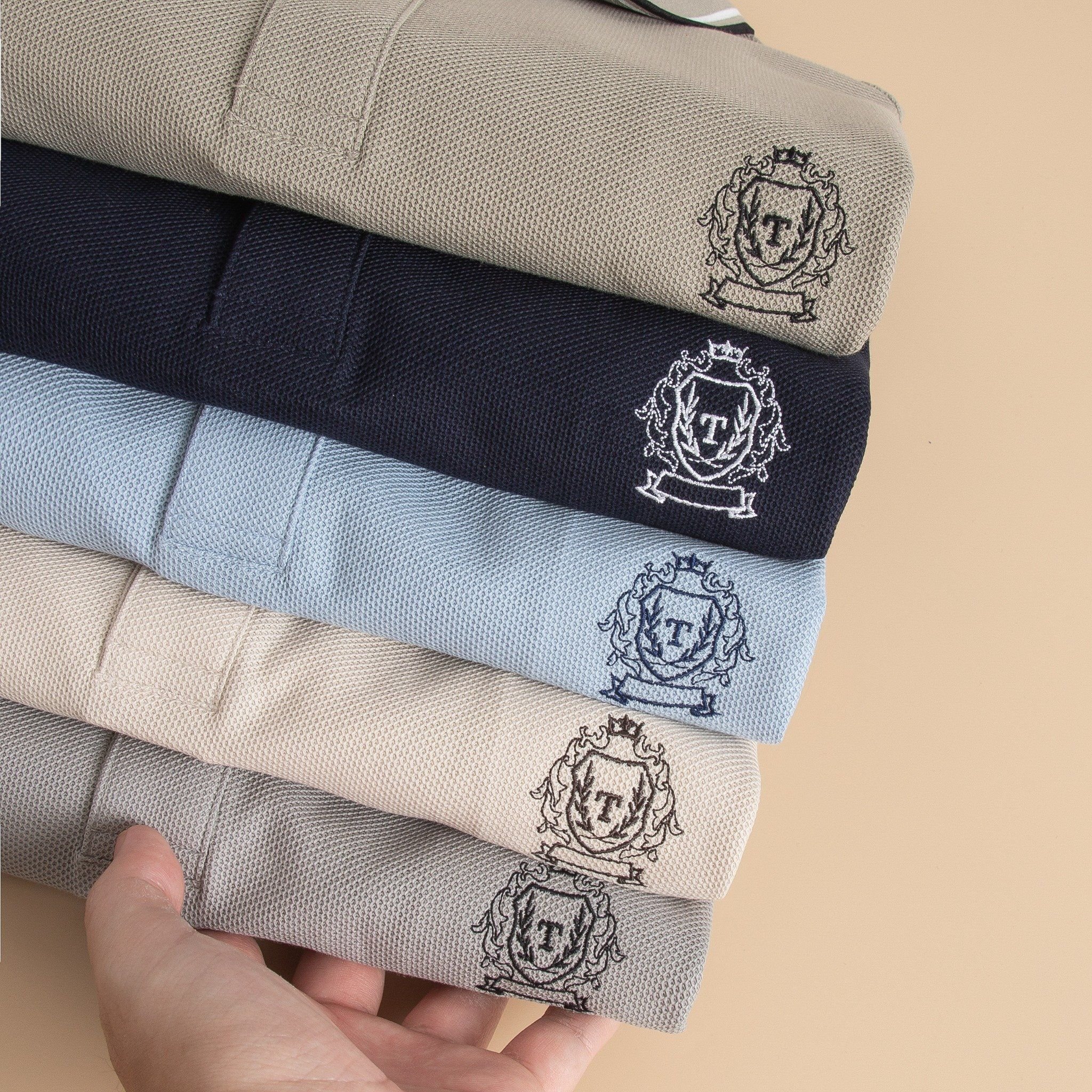  Áo polo trơn bo tay kẻ thêu logo ngực GSTP602 