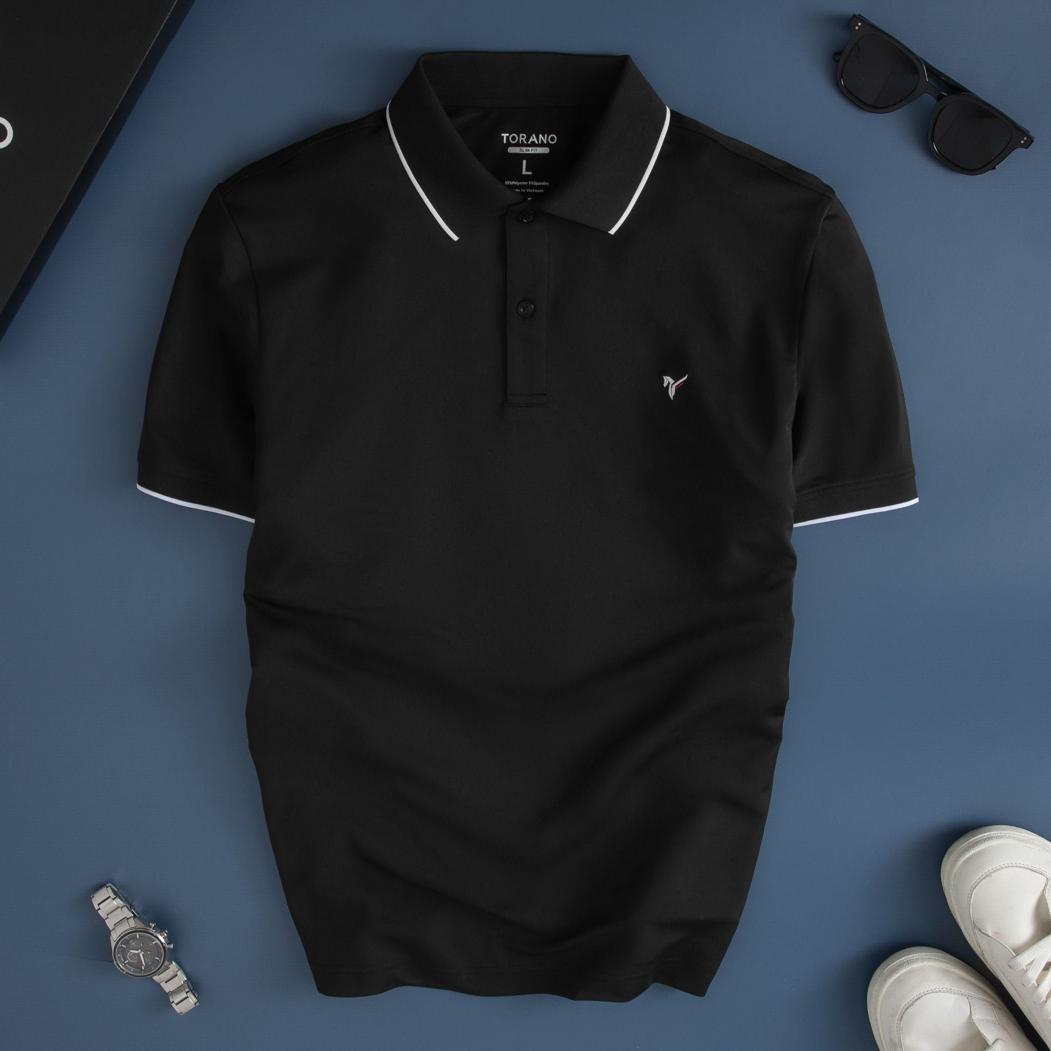  Áo polo trơn bo kẻ thêu logo ngực GSTP048 