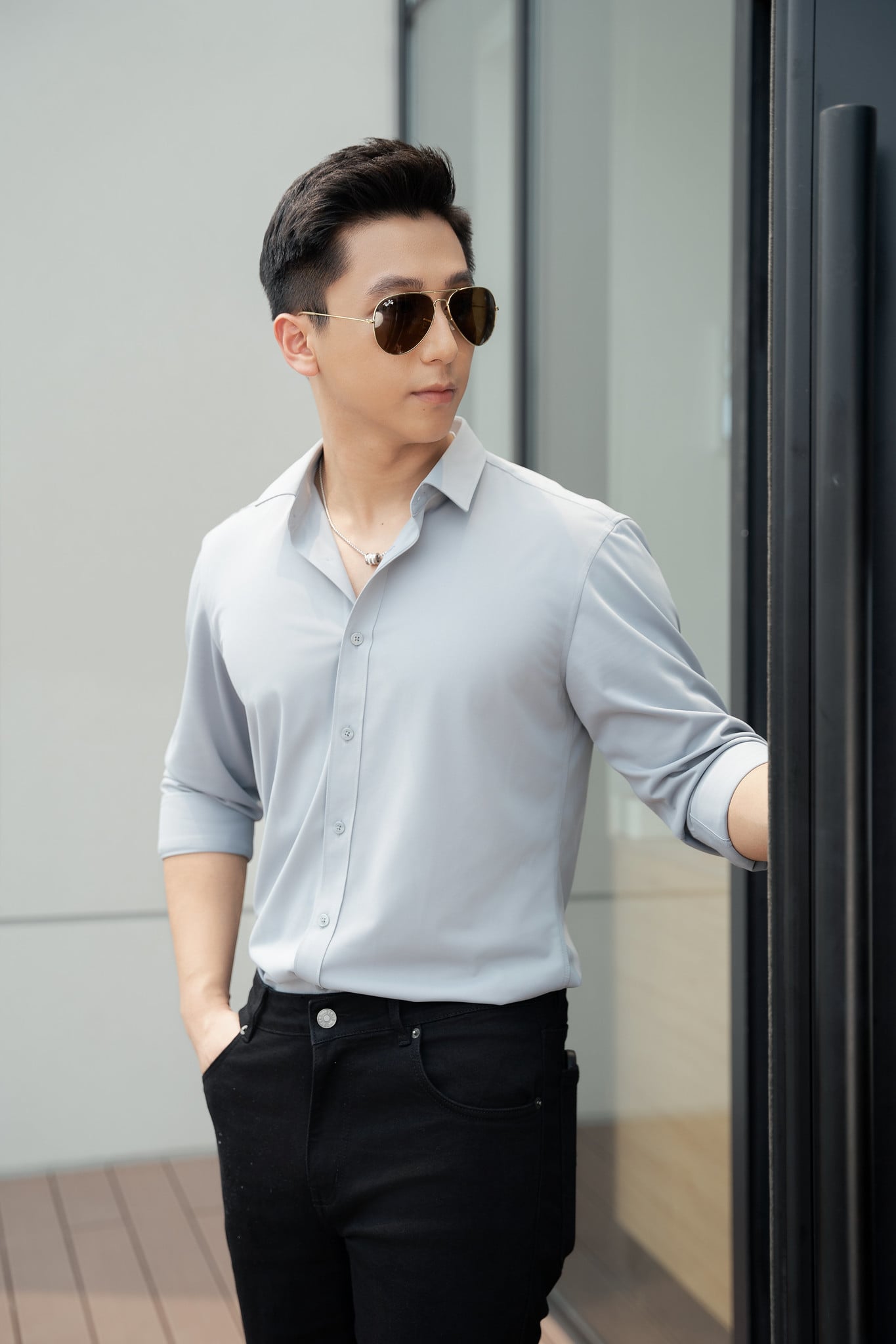 Sơ mi dài tay trơn dệt kim FATB001 — ảnh phẳng