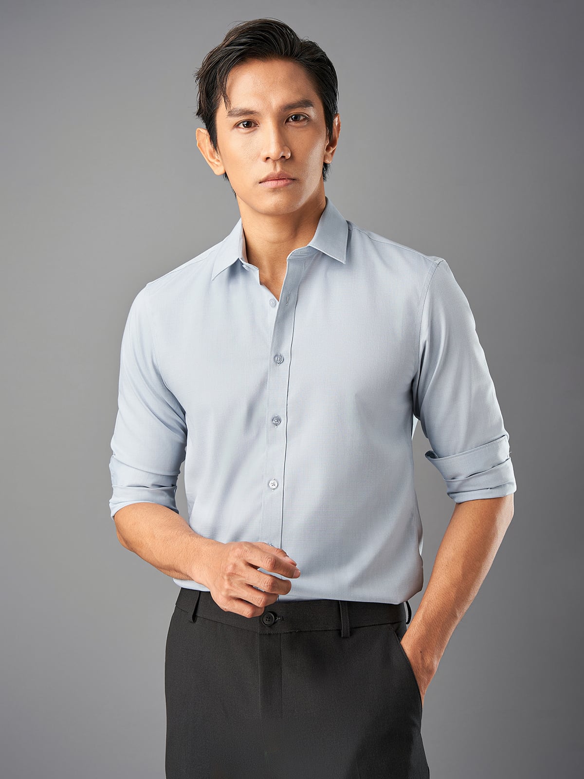 Sơ mi dài tay trơn Bamboo EATB041 — ảnh phẳng