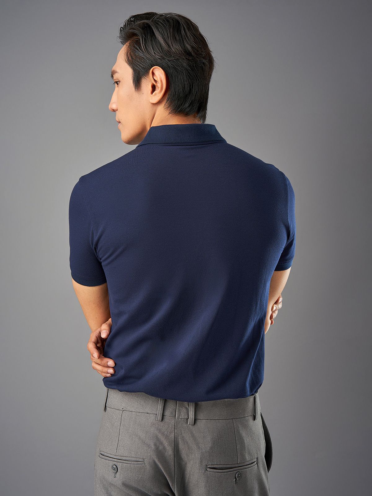  Áo Polo trơn basic thêu logo ngực ESTP038 - Xanh navy 