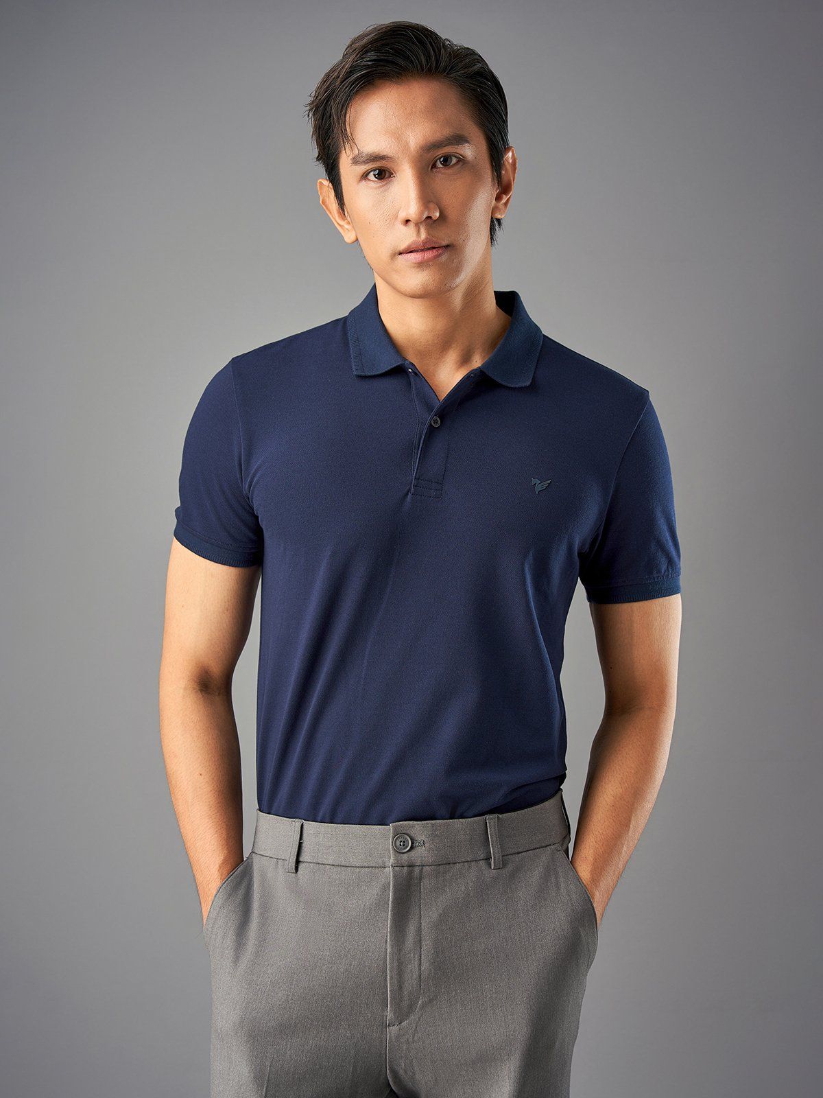  Áo Polo trơn basic thêu logo ngực ESTP038 - Xanh navy 