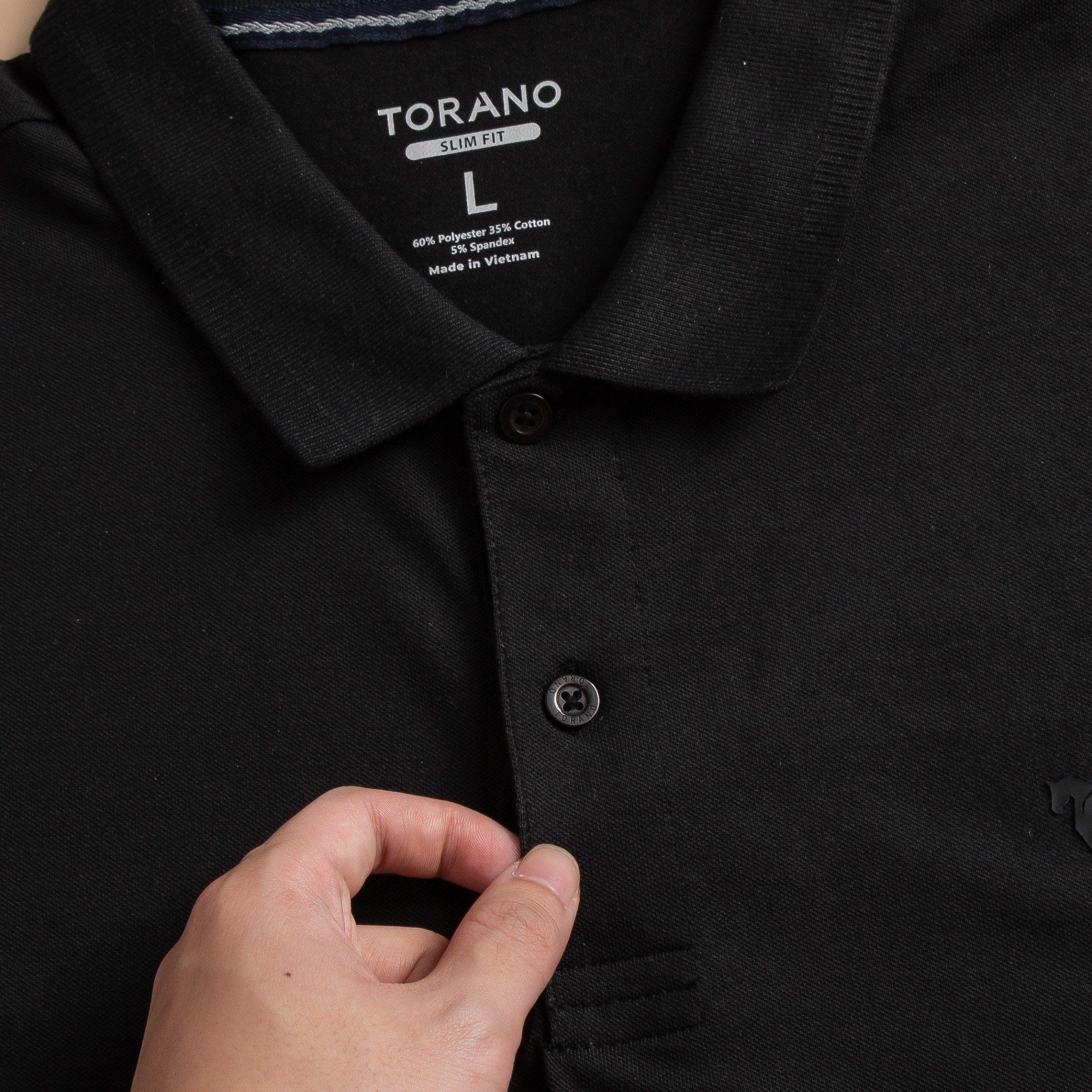  Áo Polo trơn basic đen thêu logo ngực ESTP038 - Đen 
