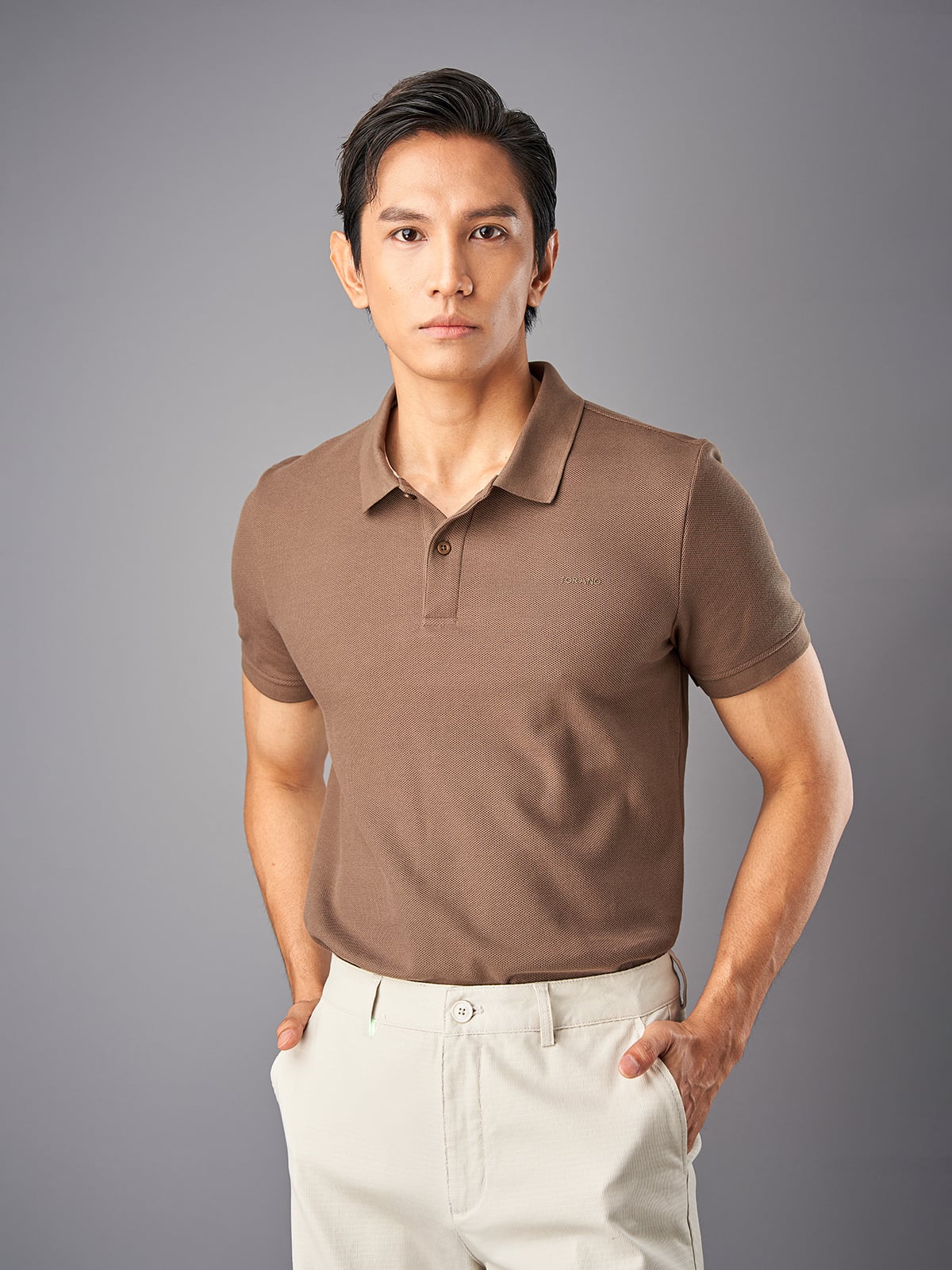 Áo Polo trơn vải lục giác - logo ngực ESTP042 — ảnh phẳng