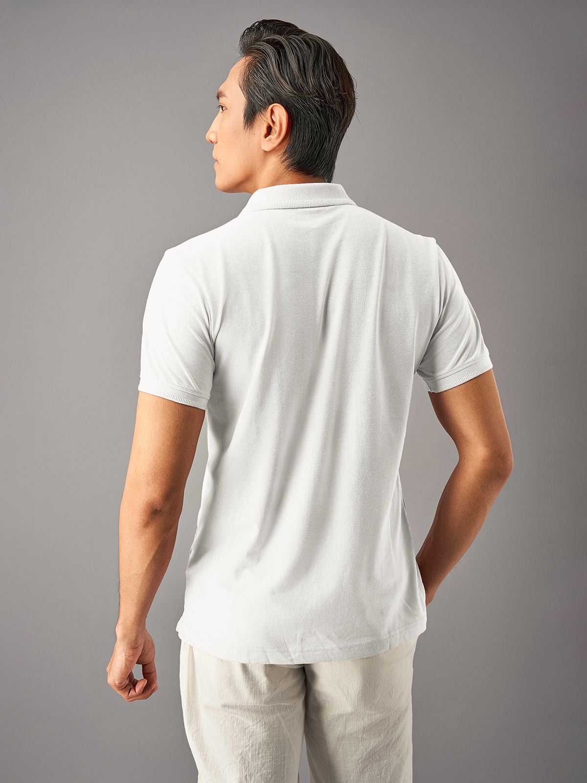  Áo Polo trơn basic thêu logo ngực ESTP038 - Trắng 