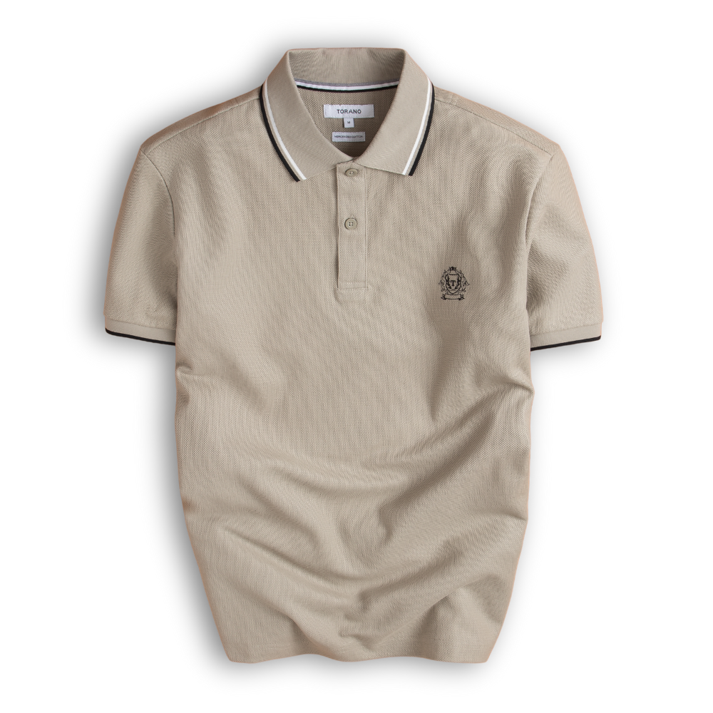  Áo polo trơn bo tay kẻ thêu logo ngực GSTP602 