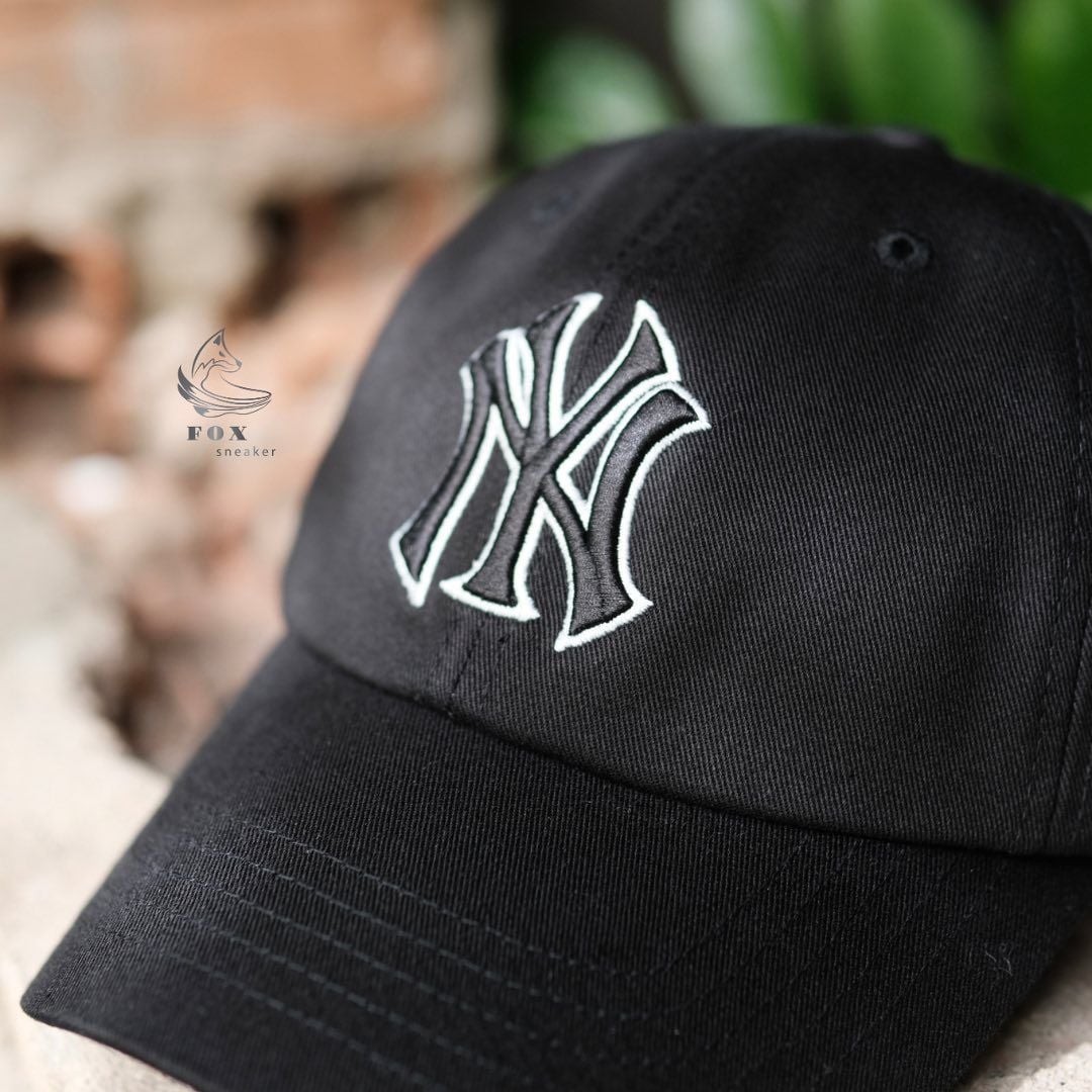  Mũ - Nón MLB Ny Đen Viền Trắng Logo Lớn Hàng Chính Hãng 