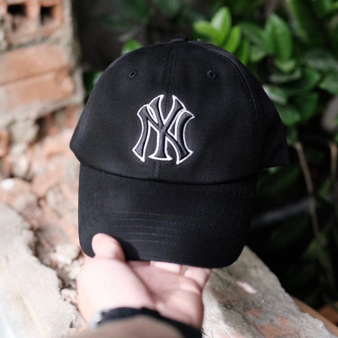  Mũ - Nón MLB Ny Đen Viền Trắng Logo Lớn Hàng Chính Hãng 