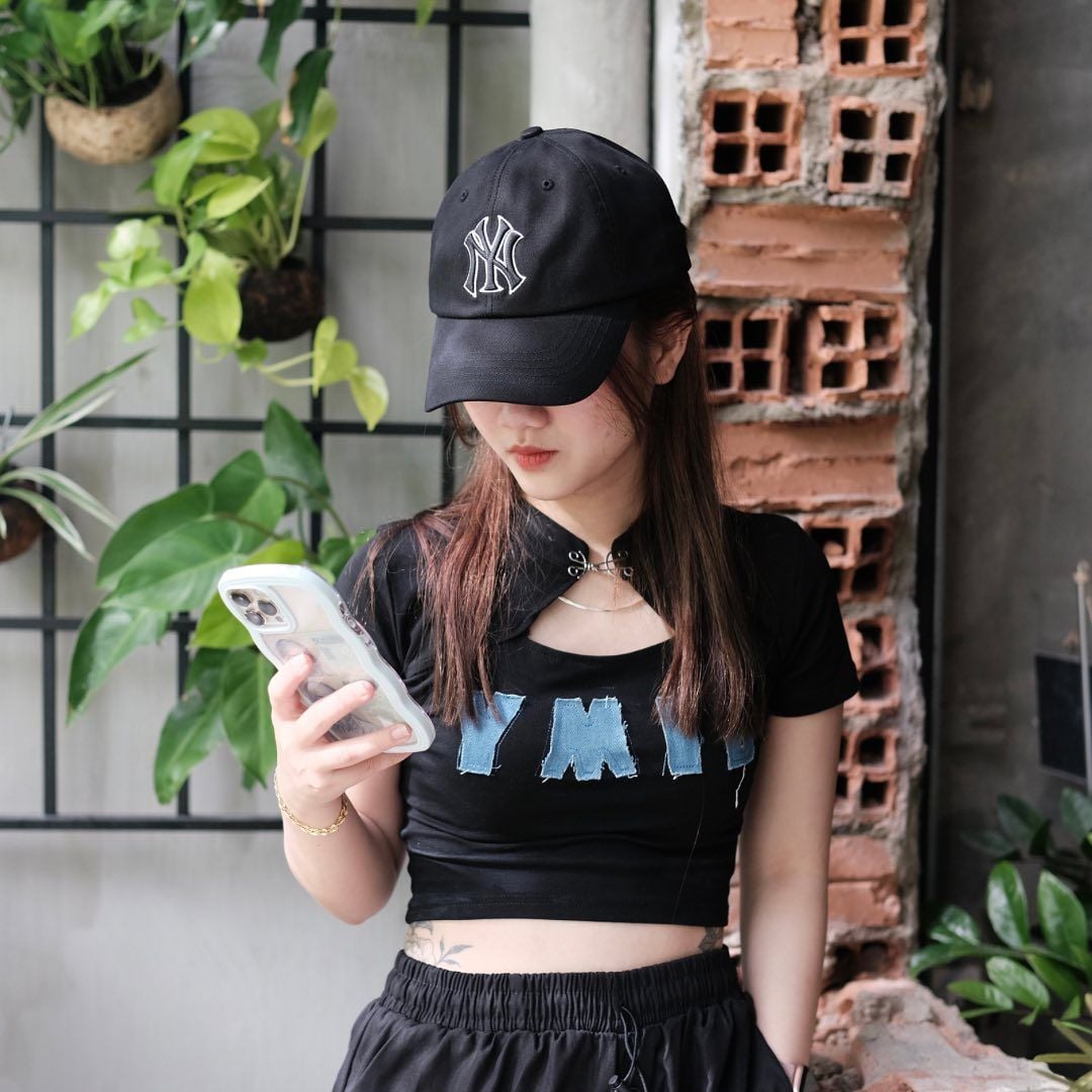  Mũ - Nón MLB Ny Đen Viền Trắng Logo Lớn Hàng Chính Hãng 