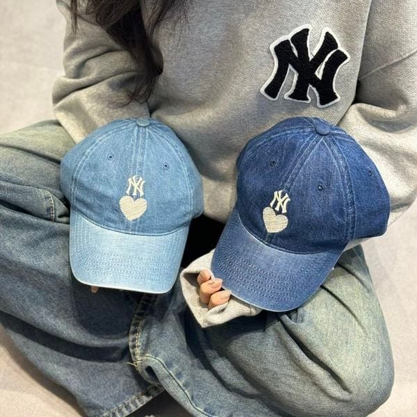  Nón MLB Denim Ny Logo Tim Màu Xanh Jean Chính Hãng 