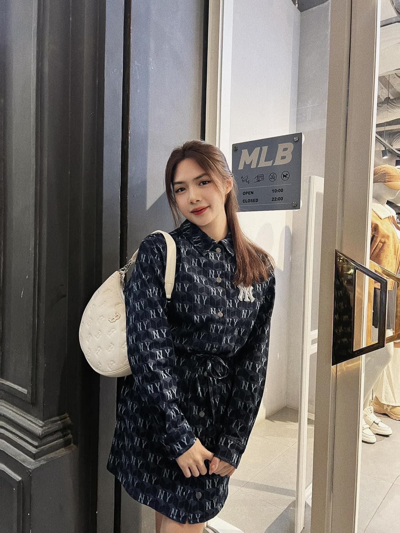  Đầm sơ mi denim tay dài Monogram MLB | 3FDDM0734 Chính Hãng 