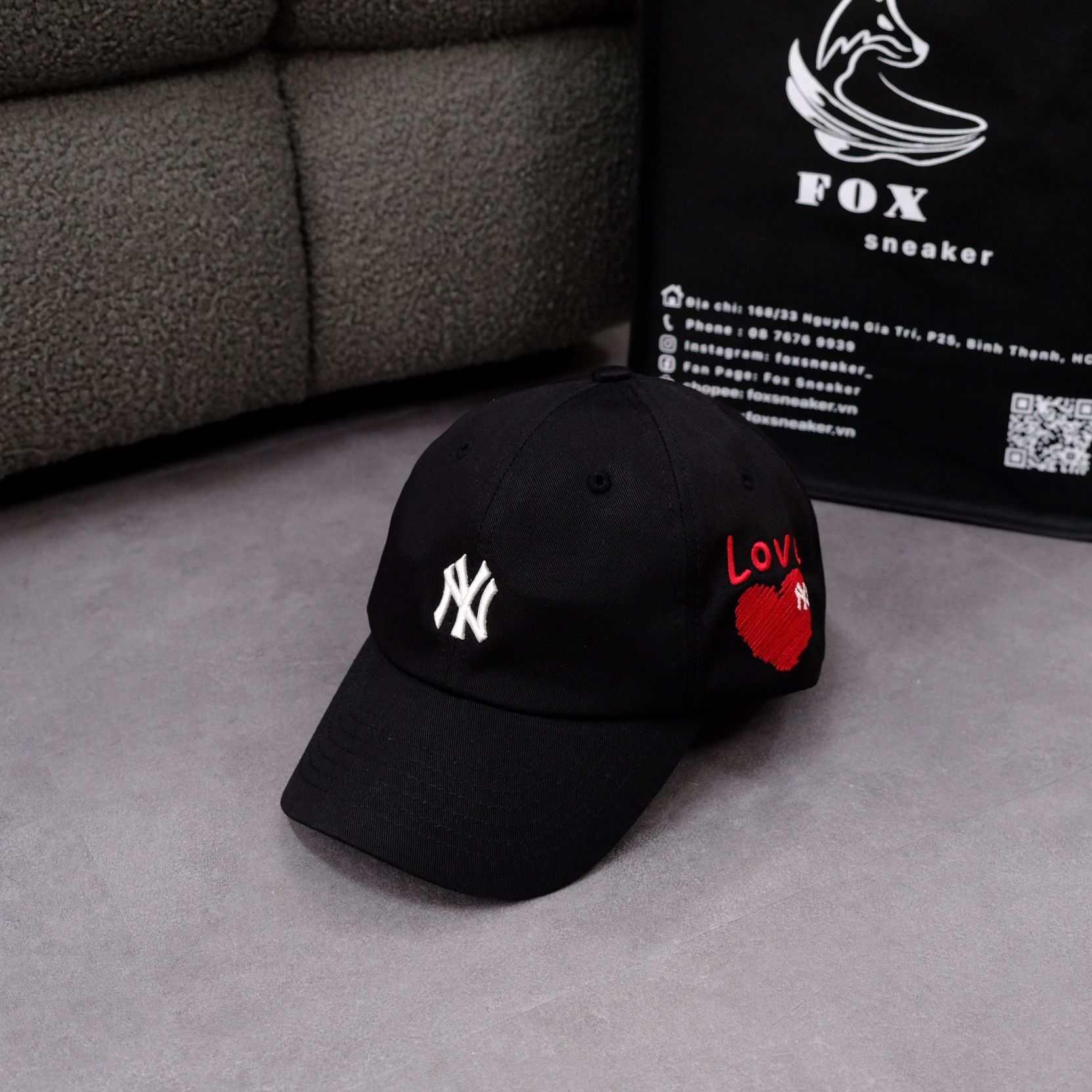  Mũ Nón MLB Ny Đen Thêu Logo Tim Love [32cpua111 50l] 