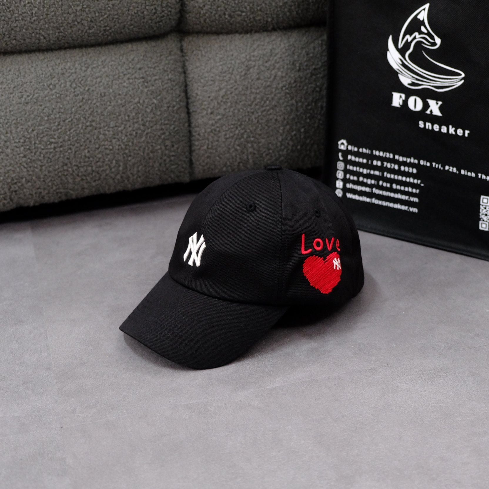  Mũ Nón MLB Ny Đen Thêu Logo Tim Love [32cpua111 50l] 