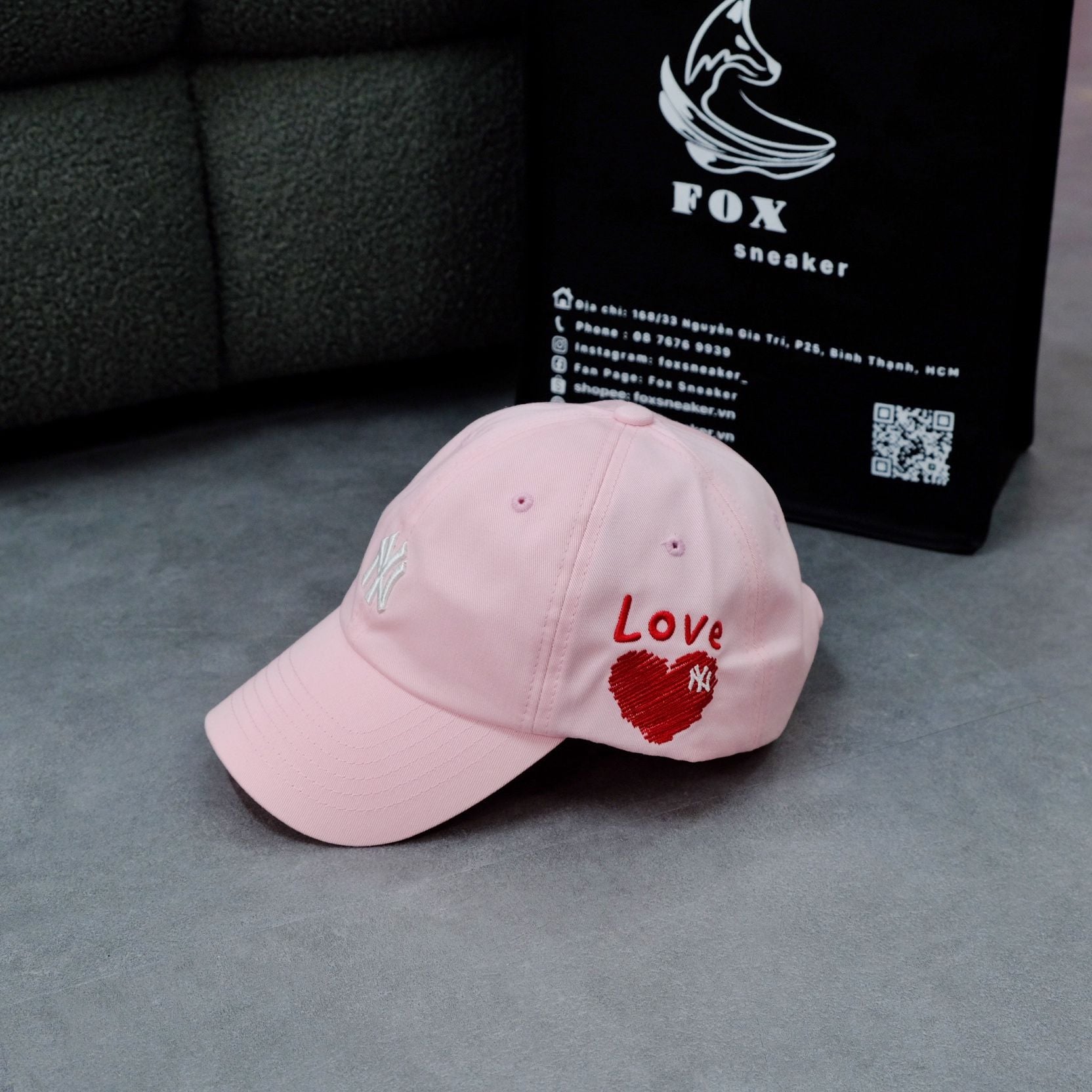  Mũ Nón MLB Màu Hồng Logo Ny Thêu Tim Love Hàng Chính Hãng 