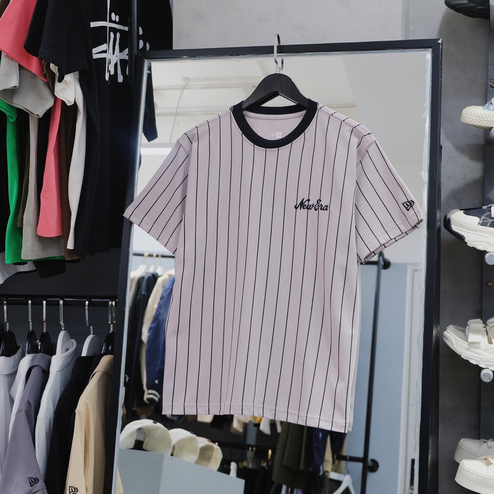  SALE - Áo Thun New Era Tím Sọc Đen I 60435413 Hàng Chính Hãng 
