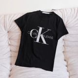  Áo Thun CK Màu Đen Slim Fit Logo Phản Quang Hàng Chính Hãng 