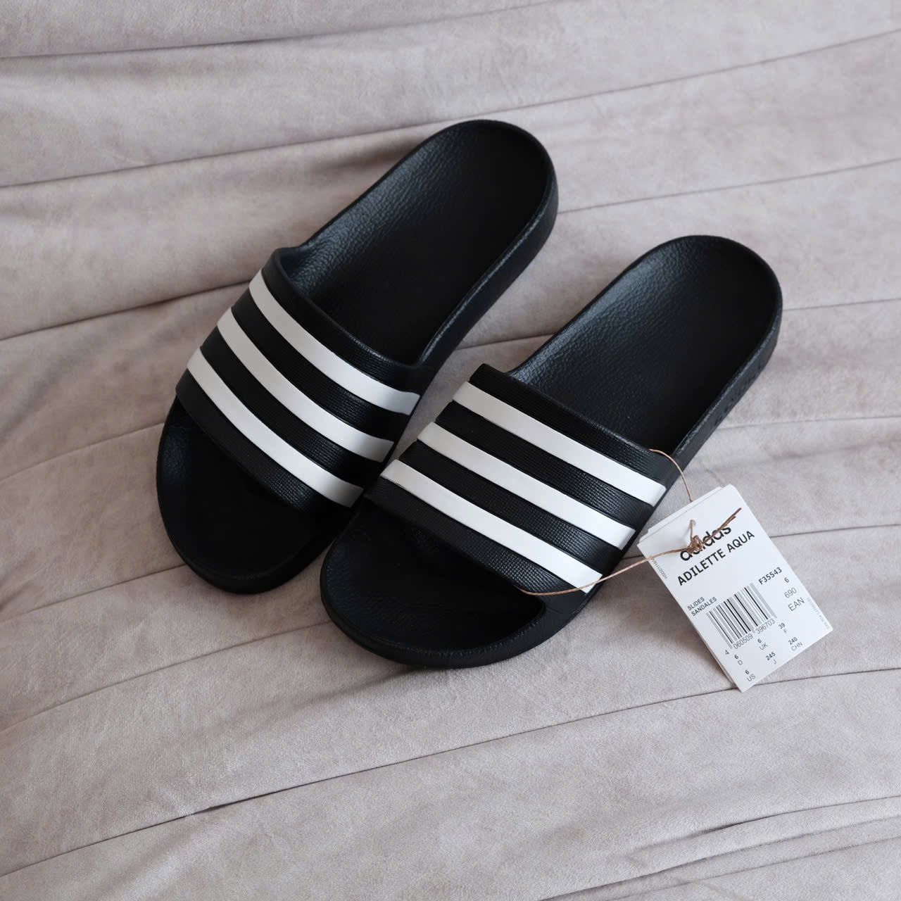  Dép Adidas Aqua Đen Sọc Trắng Hàng Chính Hãng F35543 