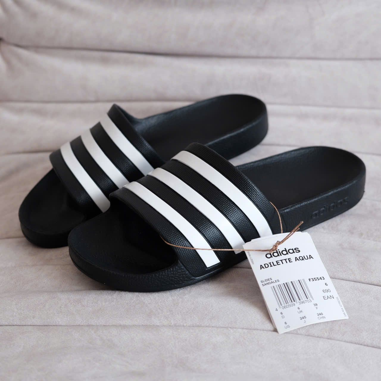  Dép Adidas Aqua Đen Sọc Trắng Hàng Chính Hãng F35543 