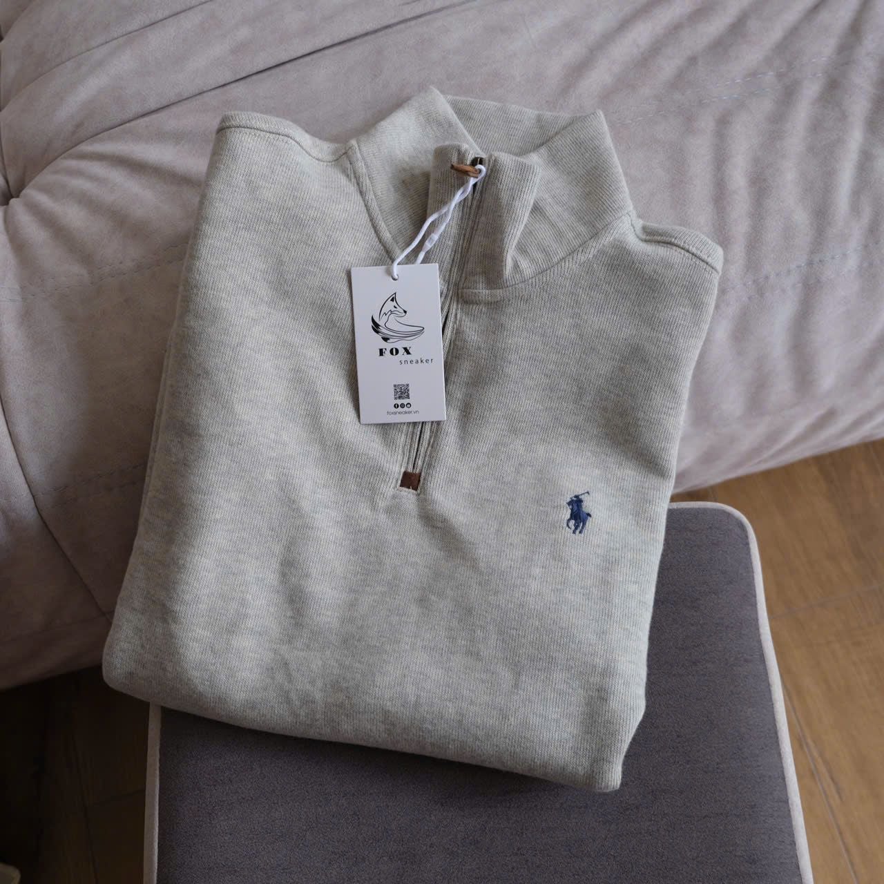  Half Zip Ralph Xám Nhạt Logo Navy Hàng Chính Hãng:  SP018803 | Fox Sneaker 