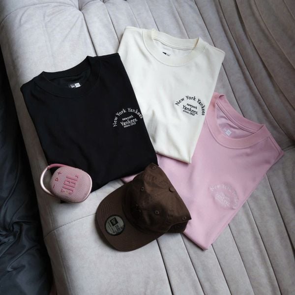  SALE - Áo Thun New Era  1 Pack 3 Áo Đen - Kem - Hồng Thêu Hàng Chính Hãng 