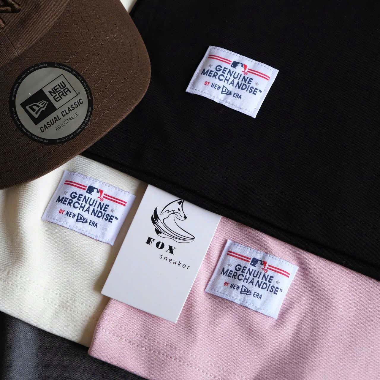  SALE - Áo Thun New Era  1 Pack 3 Áo Đen - Kem - Hồng Thêu Hàng Chính Hãng 