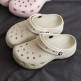  Dép Crocs Platform Classic Clog Unisex Nam Nữ Màu Trắng - Kem Đế Cao 5cm Cho Nữ 