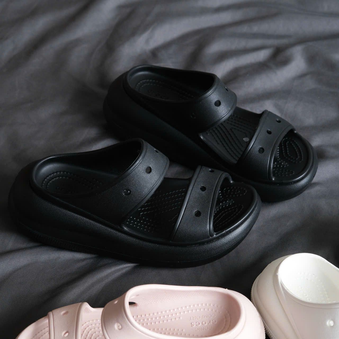  Dép Sandal Crush Classic 2 Quai Nữ Màu Trắng Đen Hồng Kem Đế Cao 7cm - Fox Sneaker 