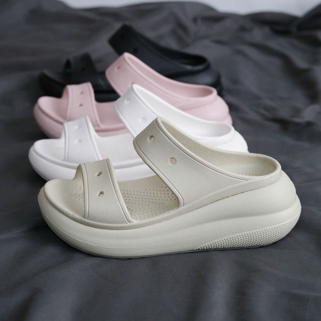  Dép Sandal Crush Classic 2 Quai Nữ Màu Trắng Đen Hồng Kem Đế Cao 7cm - Fox Sneaker 