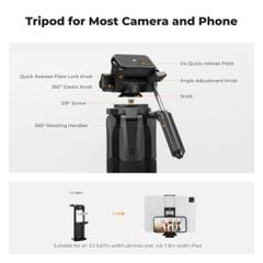 Chân máy ảnh có kẹp điện thoại và remote điện thoại K&Fconcept KF09.126