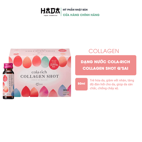 Collagen dạng nước Cola-rich Collagen Shot Q'sai Nhật Bản Hộp 10 lọ 50ML