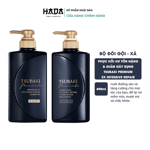 Bộ Đôi Gội Xả Phục Hồi Hư Tổn Nặng & Giảm Gãy Rụng - Công Nghệ Ion Tsubaki Premium EX Intensive Repair 490ml