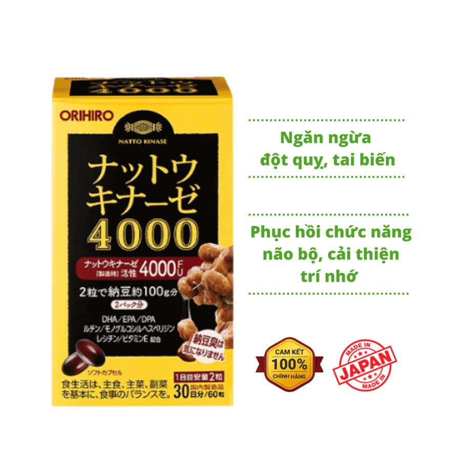 Viên uống chống đột quỵ Nattokinase 4000FU Orihiro 60 viên