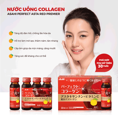 Nước Uống Collagen Asahi Perfect Asta 50ml * 10 chai màu đỏ ( Trên 30 tuổi)