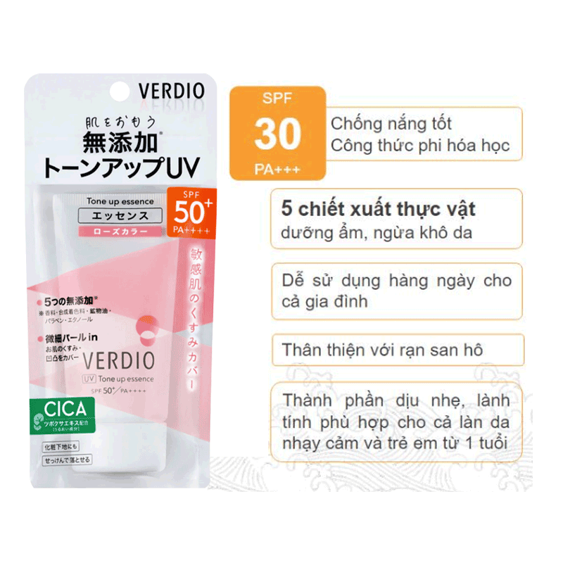 TINH CHẤT CHỐNG NẮNG NÂNG TONE SÁNG HỒNG DÀNH CHO DA NHẠY CẢM OMI VERDIO SPF50+ PA++++ 50G ( NHÃN HỒNG)