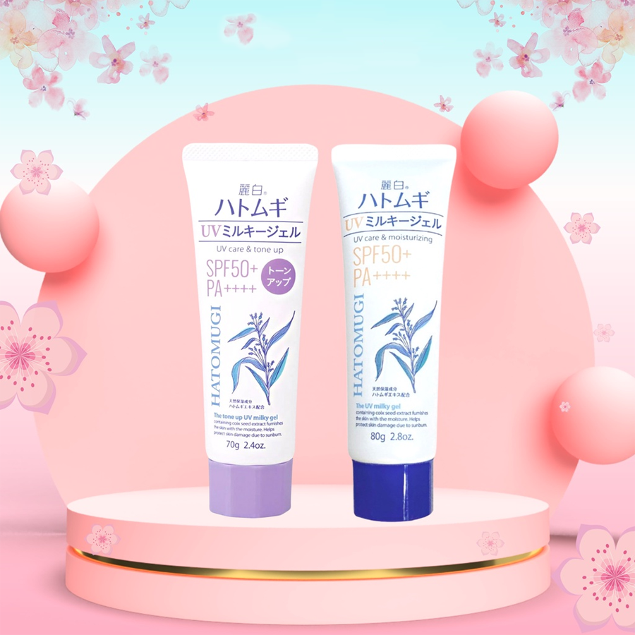 Kem Chống Nắng Hatomugi UV Care & Tone Up Moisturizing SPF50+ PA++++ Nhật Bản Chiết Xuất Hạt Ý Dĩ Dưỡng Trắng Nâng Tone 70 gr