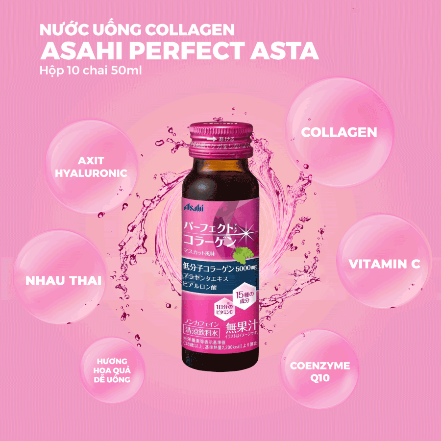 Nước Uống Collagen Asta Perfect Asahi - Màu Hồng Nhật Bản 50ml x 10 Chai