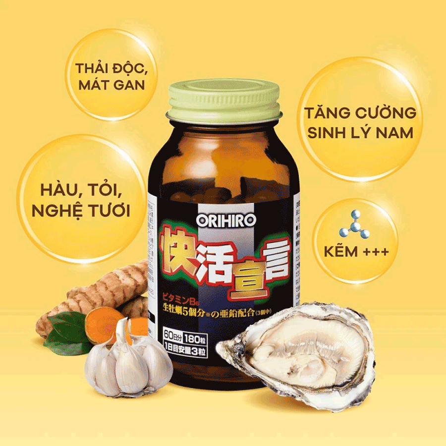 Thực phẩm chức năng tinh chất hàu tươi, tỏi, nghệ Orihiro Nhật Bản (180 viên)