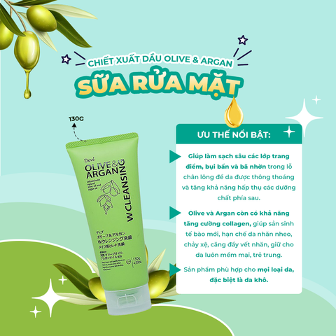 Sữa Rửa Mặt DEVE OLIVE & ARGAN Nhật Bản, Gel Rửa Mặt Dưỡng Ẩm, Làm Mềm Da.