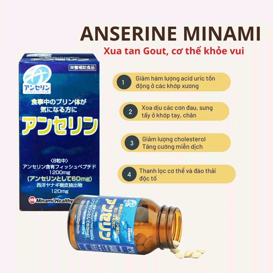 Viên Uống Hỗ Trợ Điều Trị Bệnh Gout Anserine Minami Nhật Bản 240 viên