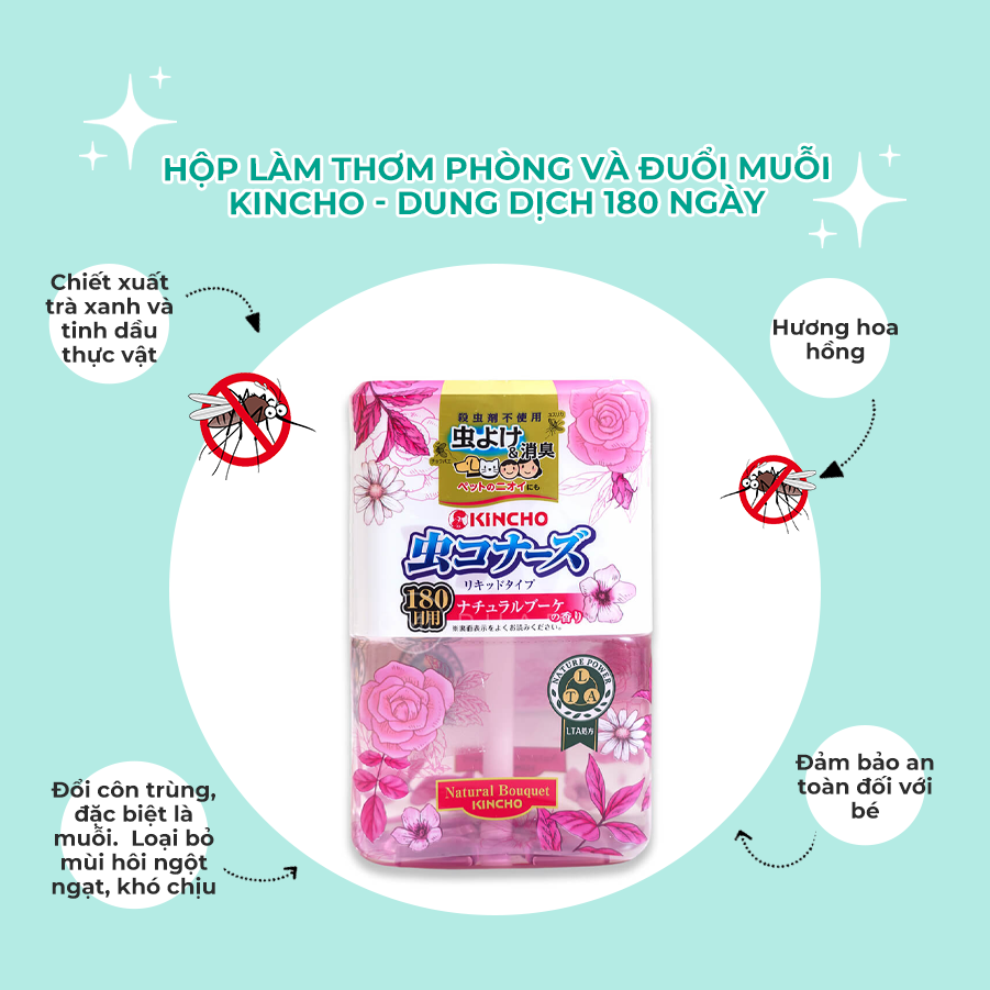 Hộp làm thơm phòng và đuổi muỗi Kincho dạng dung dịch 180 ngày