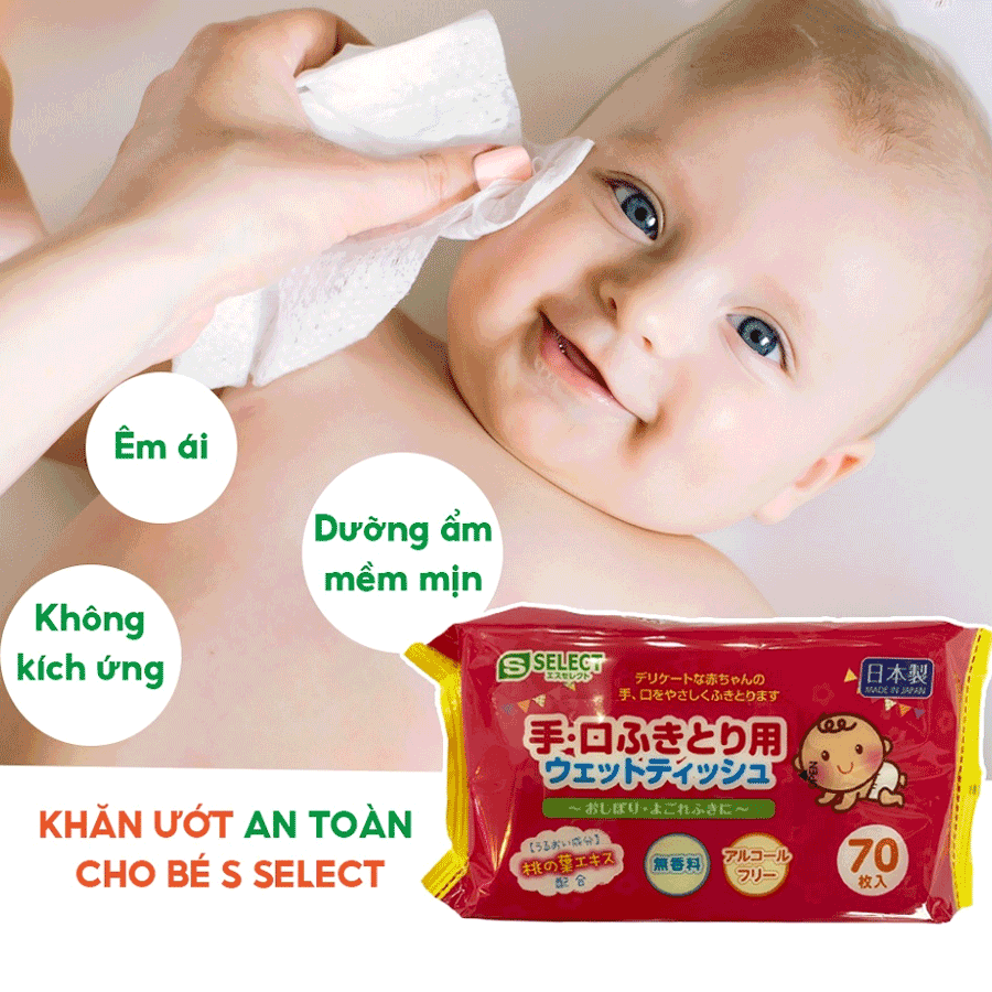 KHĂN ƯỚT LAU TAY VÀ MIỆNG CHO BÉ S SELECT NHẬT BẢN